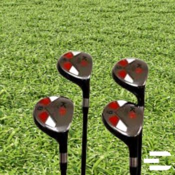 All Hybrid complete golf club set from Majek Golf with green grass in the background.